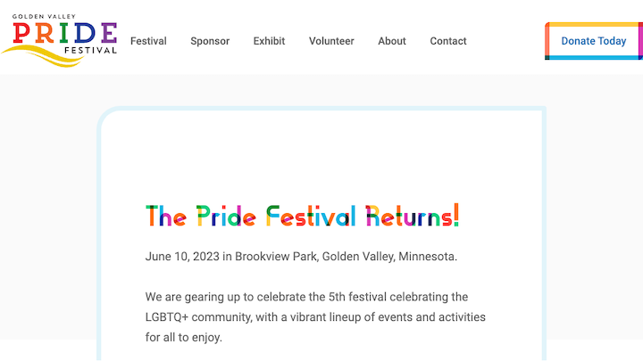 Screenshot of the Golden Valley Pride website.