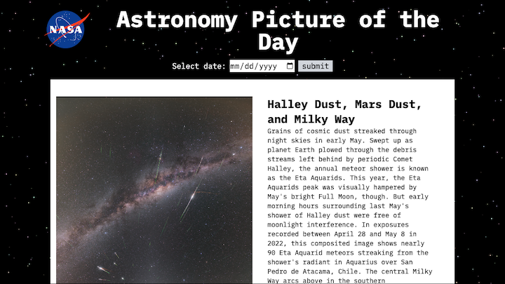 Screenshot of the NASA Astronomy Picture of the Day website.