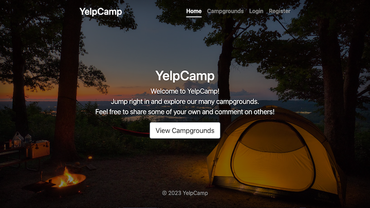 Screenshot of the YelpCamp website.